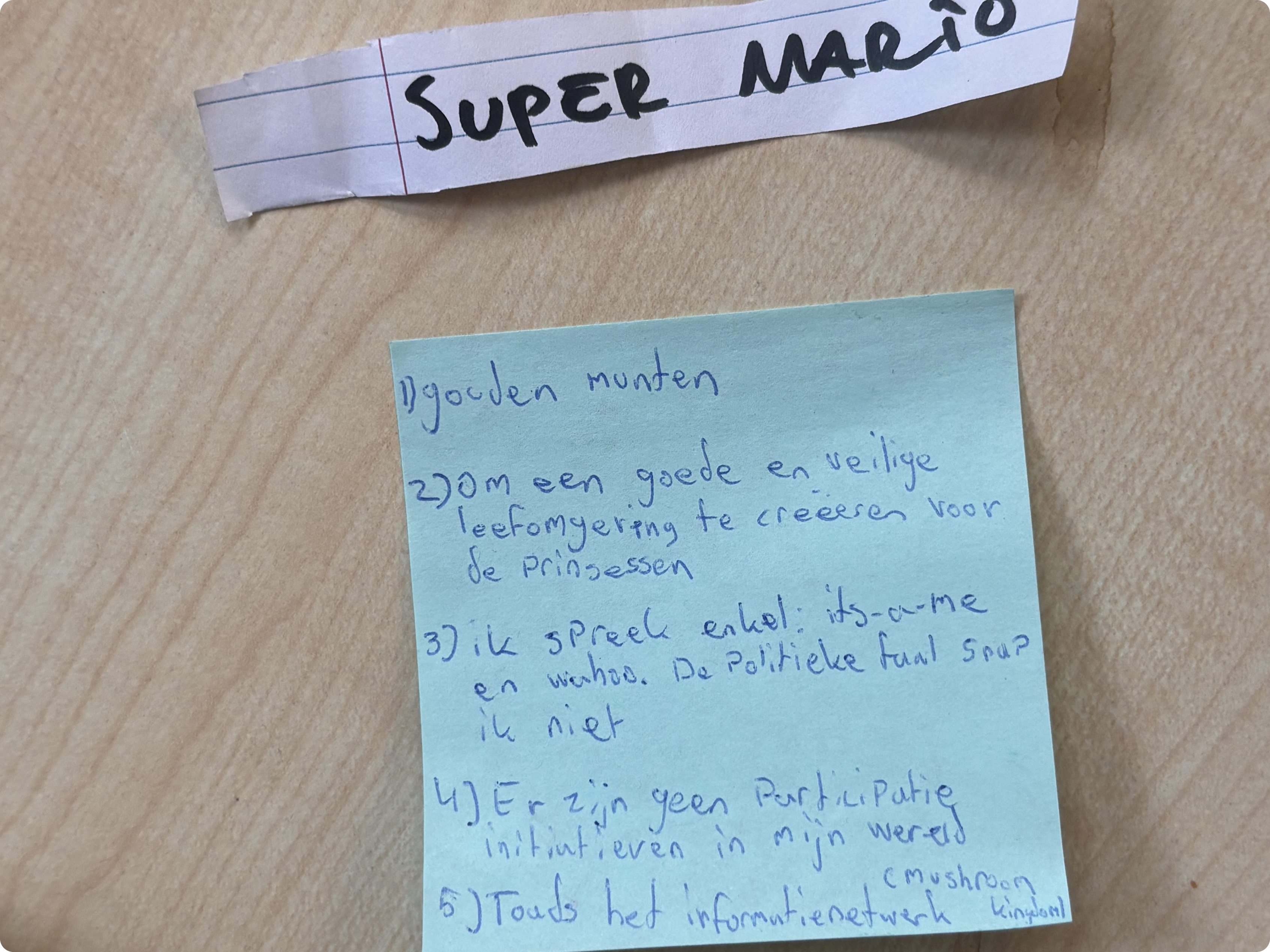 Notitie uit de rolstorming met Super Mario als persona